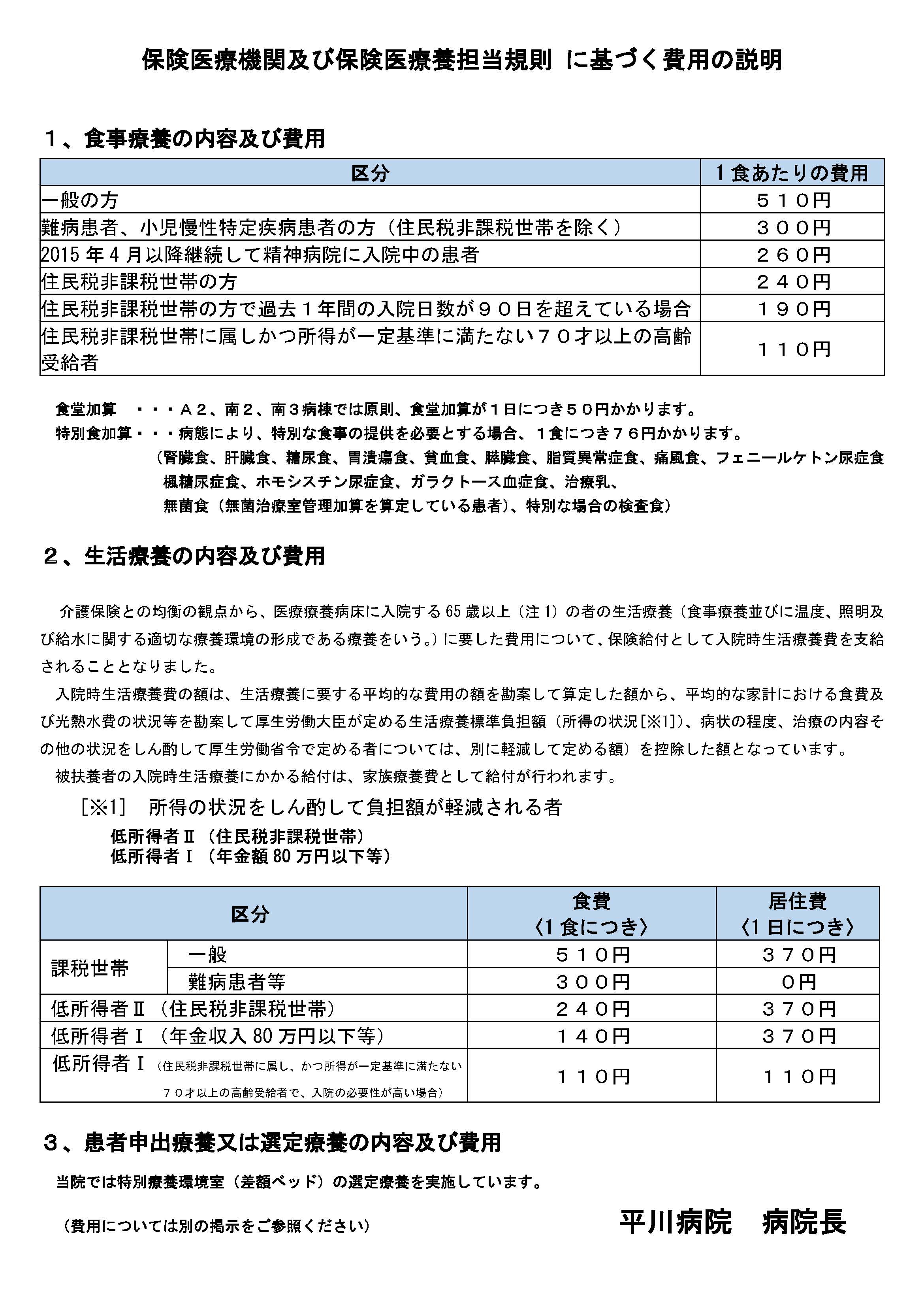 保険医療機関及び保険医療養担当規則に基づく費用の説明